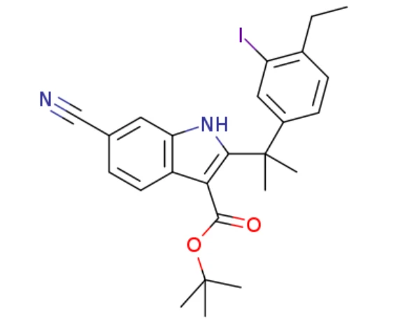 TERT-BULYL 6-CYANO-2- (2- (4-éthyl-3-iodophényl) propan-2-yl) -1H-indole-3-carboxylate （CAS: 1256584-75-4））
